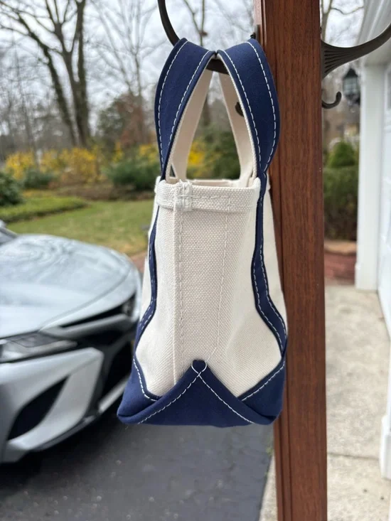 LL Bean Bag Canvas Bote & Tote Crinkle Navy Blue Embroidered “Dog Mom” USA Made - Picture 3 of 11